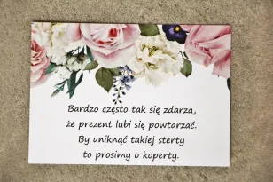 Bilecik do zaproszenia 105 x 74 mm prezenty ślubne wesele - Sorento nr 1 - Pastelowe delikatne kwiaty