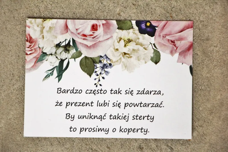 Bilecik do zaproszenia 105 x 74 mm prezenty ślubne wesele - Sorento nr 1 - Pastelowe delikatne kwiaty Bilecik do zaproszenia 105 x 74 mm prezenty ślubne wesele - Sorento nr 1 - Pastelowe delikatne kwiaty