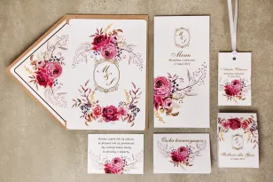 Hochzeitseinladung mit Accessoires - Sorento No. 3 - Blumen mit Vergoldung