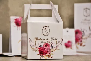 Schachtel für quadratische Torte, Hochzeitstorte - Sorento nr 3 - Amaranthblüten - Hochzeitszubehör mit Vergoldung