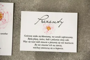 Bilecik do zaproszenia 105 x 74 mm prezenty ślubne wesele - Pistacjowe nr 4 - Delikatna pudrowa piwonia