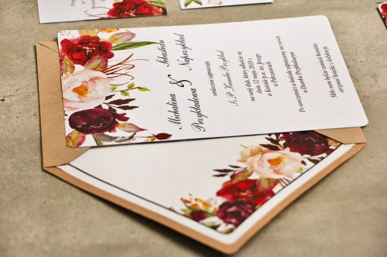Zaproszenia na Wesele ze Złotym Akcentem, Różami i Piwoniami | Ślubne Zaproszenia z Kwiatami