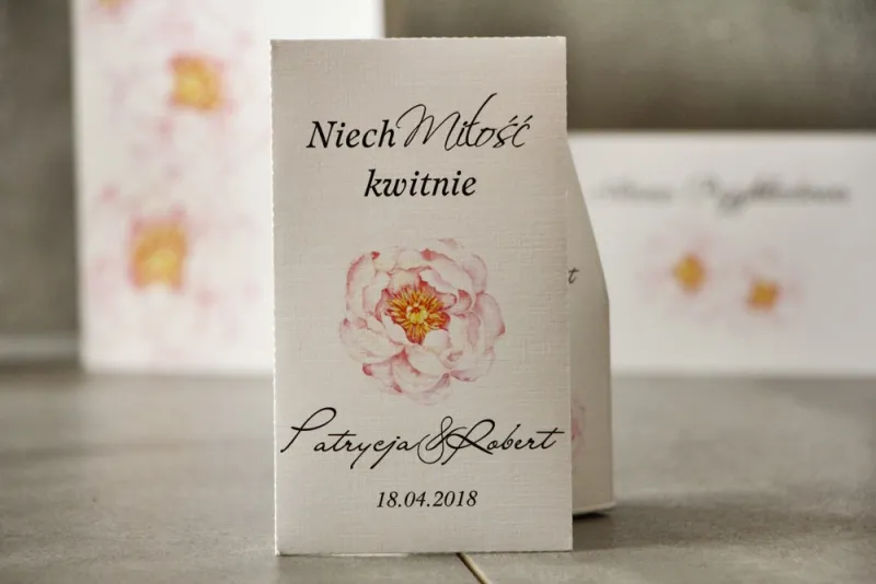 Podziękowania dla Gości weselnych - Nasiona Niezapominajki - Pistacjowe nr 4 - Delikatna różowa peonia. Podziękowania dla Gości weselnych - Nasiona Niezapominajki - Pistacjowe nr 4 - Delikatna różowa peonia.