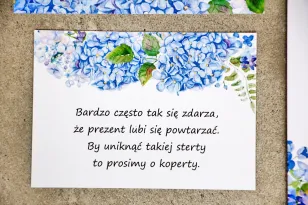 Bilecik do zaproszenia 105 x 74 mm prezenty ślubne wesele - Sorento nr 5 - Niebieskie hortensje