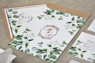 Hochzeitseinladung, Einladungen zur Blumenhochzeit mit Vergoldung - Sorento Nr. 9 - Eukalyptusblätter