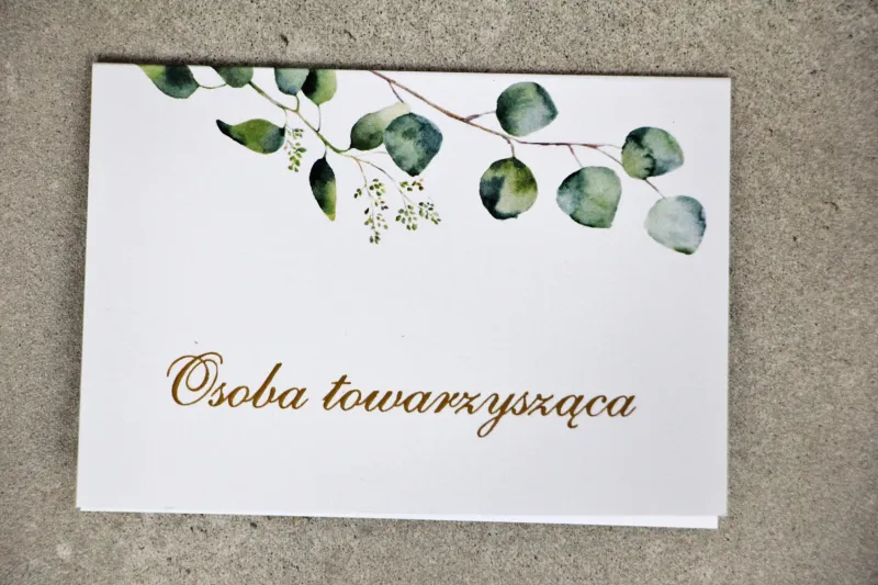 Winietki na stół weselny, ślub - Sorento nr 9 - Liście eukaliptusa - kwiatowe dodatki ślubne ze złoceniem Winietki na stół weselny, ślub - Sorento nr 9 - Liście eukaliptusa - kwiatowe dodatki ślubne ze złoceniem