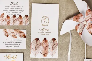 Hochzeitsmenü, Hochzeitstisch - Sorento nr 10 - Boho-Federn - Hochzeitsaccessoires mit Vergoldung