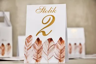 Tischnummern, Hochzeitstisch, Hochzeit - Sorento nr 10 - Boho-Federn - Hochzeitsaccessoires mit Vergoldung