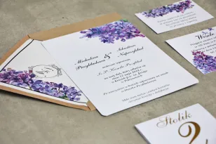 Hochzeitseinladung, Einladungen zur Blumenhochzeit mit Vergoldung - Sorento Nr. 11 - Lila Flieder