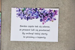 Bilecik do zaproszenia 105 x 74 mm prezenty ślubne wesele - Sorento nr 11 - Fioletowy wiosenny bez