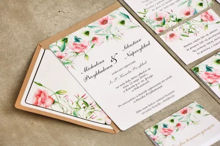 Hochzeitseinladung, Einladungen zur Blumenhochzeit mit Vergoldung - Sorento Nr. 8 - Pastellblumen