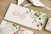 Eleganckie Menu Weselne Złocone Eustoma | Sorento nr 8