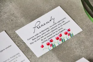Bilecik do zaproszenia 105 x 74 mm prezenty ślubne wesele - Pistacjowe nr 5 - Czerwone tulipany