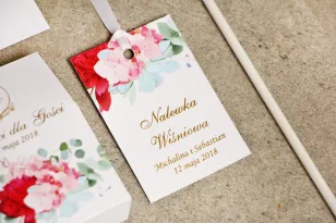 Flaschenanhänger, Hochzeit Wodka, Hochzeit - Sorento nr 14 - Rosa Blumen mit Eukalyptus - florale Hochzeitsaccessoires mit