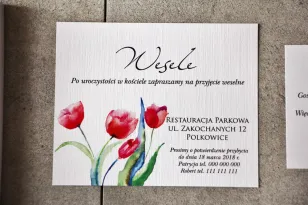 Bilecik do zaproszenia 120 x 98 mm prezenty ślubne wesele - Pistacjowe nr 5 - Czerwone tulipany