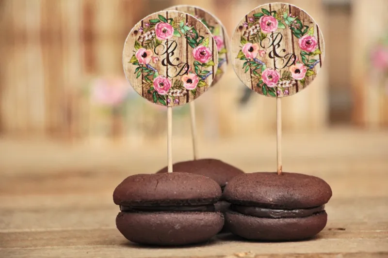 Pflücker/Topper für Kekse oder Cupcakes - Rustikal Nr. 1 - Rosa Blumen - Accessoires für den Hochzeitstisch, Hochzeitszubehör