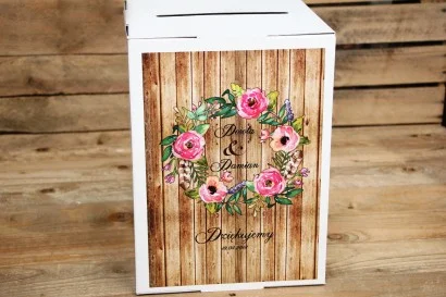 Pudełko na koperty - Rustykalne nr 1 - Różowe kwiaty - dodatki ślubne