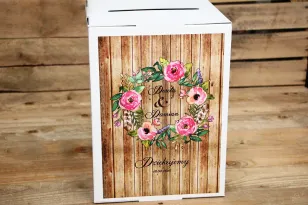 Umschlagbox - Rustikal Nr. 1 - Rosa Blumen auf einem Hintergrund aus Holz - Hochzeitsaccessoires und Accessoires