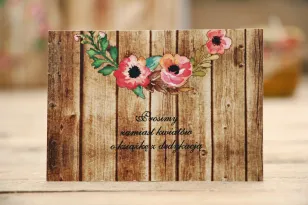 Hochzeitseinladungskarte, Hochzeitsgeschenke - Rustikal Nr. 2 - Rosa Eustoma mit Holzmotiv