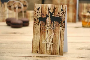 Tischnummern - Rustikal Nr. 3 - Hirsch mit Holzmotiv - Accessoires für die Hochzeitstafel