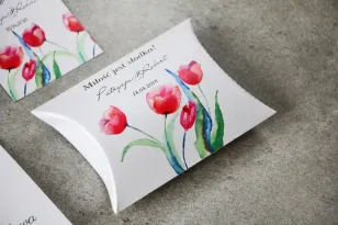 Pudełeczko poduszeczka na cukierki, podziękowania dla Gości weselnych - Pistacjowe nr 5 -  Czerwone tulipany