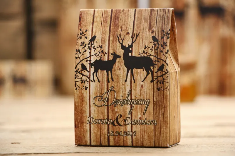 Bonbonschachtel - Rustikal Nr. 3 - Hirsch auf Holzhintergrund - Accessoires für den Hochzeitstisch, danke