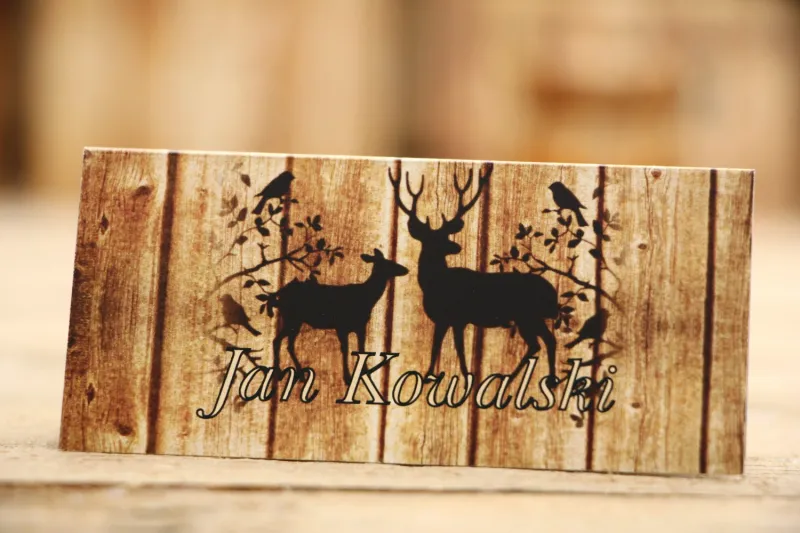 Winietki na stół weselny, ślub - Rustykalne nr 3 - Jelenie - dodatki ślubne z motywem drewna Winietki na stół weselny, ślub - Rustykalne nr 3 - Jelenie - dodatki ślubne z motywem drewna