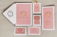 Złocone Zaproszenia Ślubne Pudrowy Róż | Styl Glamour A5
