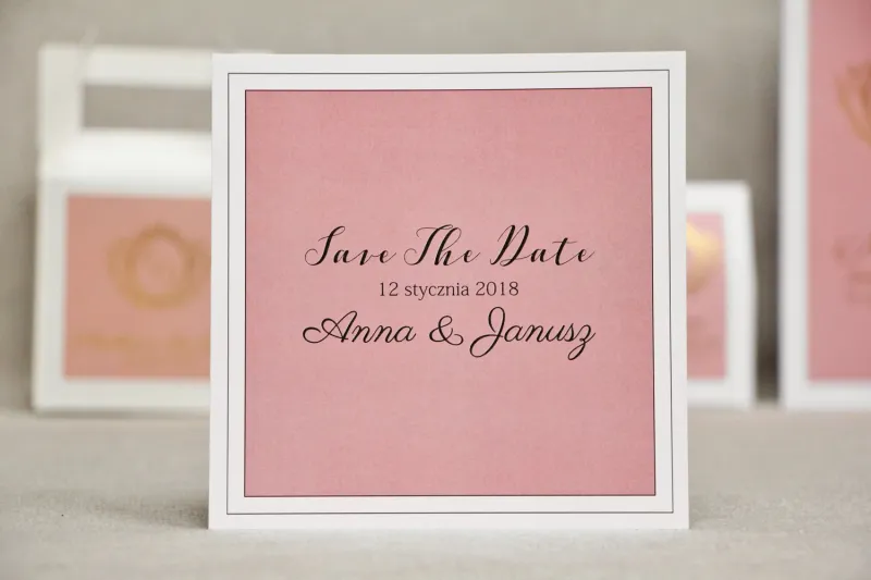 Bilecik Save The Date do zaproszenia ślubnego - Sonata nr 2 - Pudrowy róż i biel