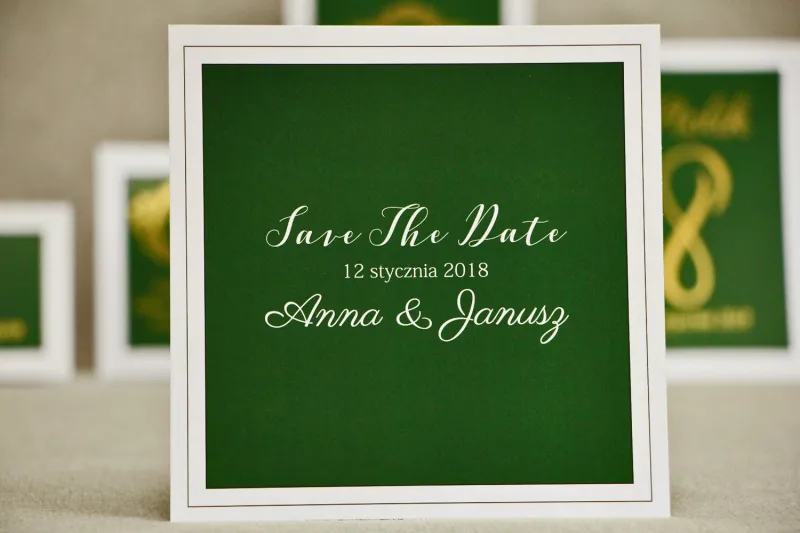 Bilecik Save The Date do zaproszenia ślubnego - Sonata nr 7 - Ciemna zieleń i biel