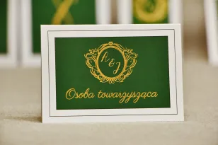 Winietki na stół weselny, ślub - Sonata nr 7 - Ciemna zieleń i złoto - Eleganckie dodatki ślubne ze złoceniem