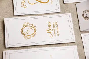 Hochzeitsmenü, Hochzeitstisch - Sorento nr 9 - Klassisches Weiß - Hochzeitsaccessoires mit Vergoldung