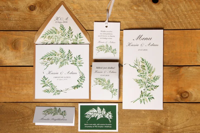 Probierset - Hochzeitseinladungen in einem ökologischen Umschlag und Accessoires und Danksagungen für Hochzeitsgäste