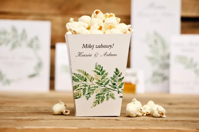Pudełeczka na popcorn - dodatki ślubne, akcesoria - Kalia nr 1 - paproć Pudełeczka na popcorn - dodatki ślubne, akcesoria - Kalia nr 1 - paproć