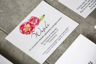 Bilecik do zaproszenia 120 x 98 mm prezenty ślubne wesele - Pistacjowe nr 6 - Intensywnie różowe piwonie