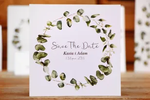 Bilecik Save The Date do zaproszenia ślubnego - Kalia nr 2 - Liście eukaliptusa