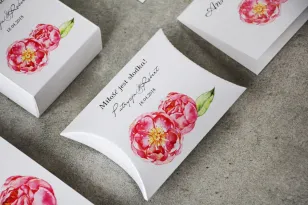 Candy Pillow Box, vielen Dank an die Hochzeitsgäste - Pistazie Nr. 6 - Intensiv rosa Pfingstrosen
