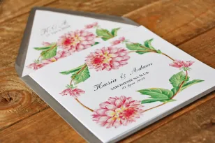 Hochzeitseinladung, Einladungen zur Blumenhochzeit - Kalia Nr. 4 - Rosa Dahlien