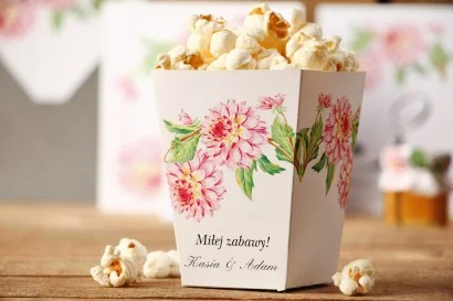 Pudełka na popcorn - Kalia nr 4 - Różowe dalie - dodatki ślubne