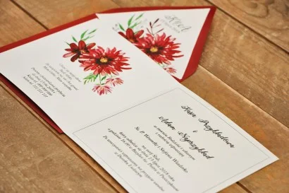 Zaproszenia na Ślub z grafiką Dalii w czerwonej kopercie | Kalia nr 5