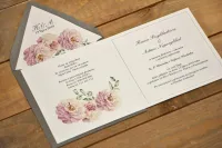 Zaproszenia Weselne z pudrowymi różami i kolorową kopertą | Eleganckie Zaproszenia na Ślub