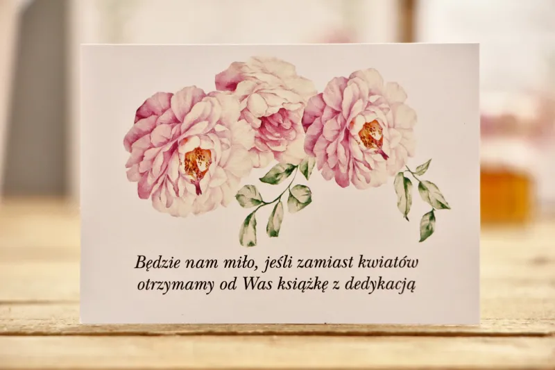 Bilecik do zaproszenia 105 x 74 mm prezenty ślubne wesele - Kalia nr 6 - Pudrowe róże Bilecik do zaproszenia 105 x 74 mm prezenty ślubne wesele - Kalia nr 6 - Pudrowe róże