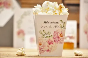 Pudełko na popcorn - Kalia nr 6 - Pudrowe róże - dodatki, akcesoria ślubne