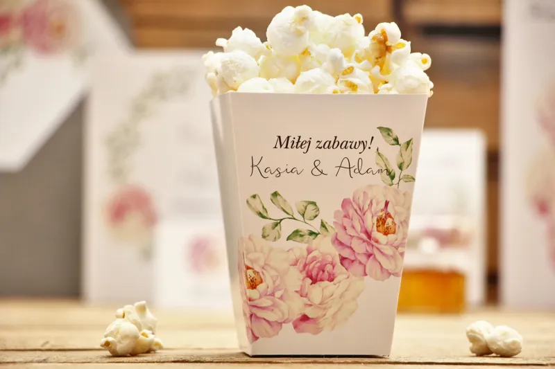 Pudełko na popcorn - Kalia nr 6 - Pudrowe róże - dodatki, akcesoria ślubne Pudełko na popcorn - Kalia nr 6 - Pudrowe róże - dodatki, akcesoria ślubne