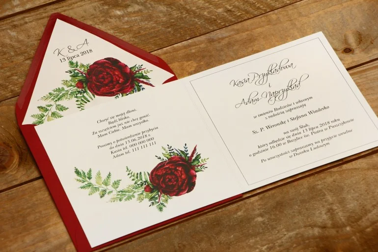 Zielone Zaproszenia z Piwoniami i Motywem Paproci | Ślubne Zaproszenia