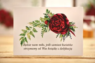 Bilecik do zaproszeń 105 x 74 mm - Kalia nr 7 - Bordowe kwiaty - wesele, wierszyki o prezentach