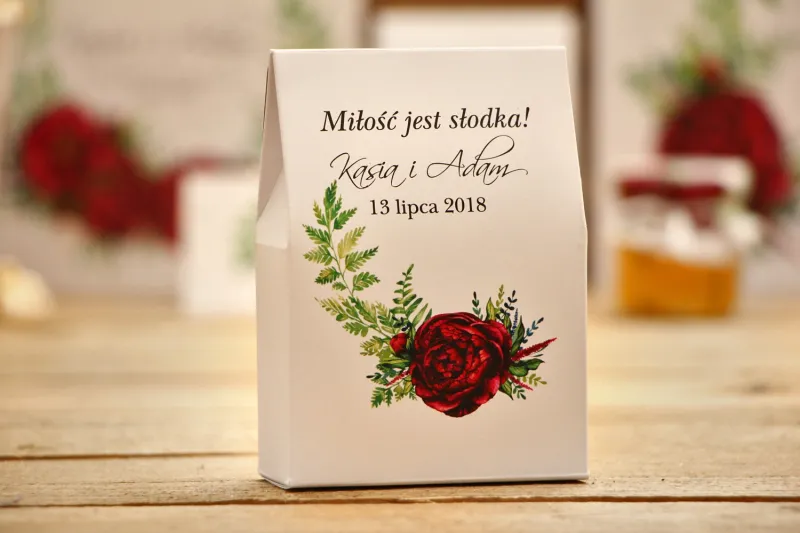 Pudełeczka na cukierki stojące - Kalia nr 7 - Bordowe kwiaty - dodatki ślubne, podziękowania Pudełeczka na cukierki stojące - Kalia nr 7 - Bordowe kwiaty - dodatki ślubne, podziękowania