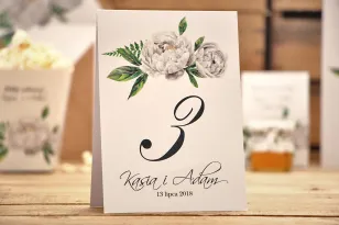 Numery stołów, dodatki na stół weselny - Kalia nr 8 - Białe kwiaty