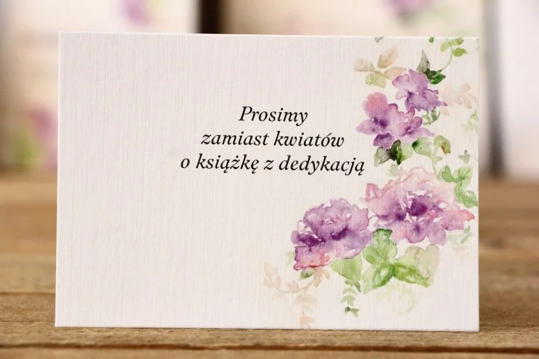 Bilecik do zaproszeń ślubnych - Malowane Kwiaty nr 1 - Fioletowe