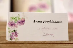 Winietki na stół weselny - Malowane Kwiaty nr 1 - Fioletowe kwiaty - dodatki ślubne